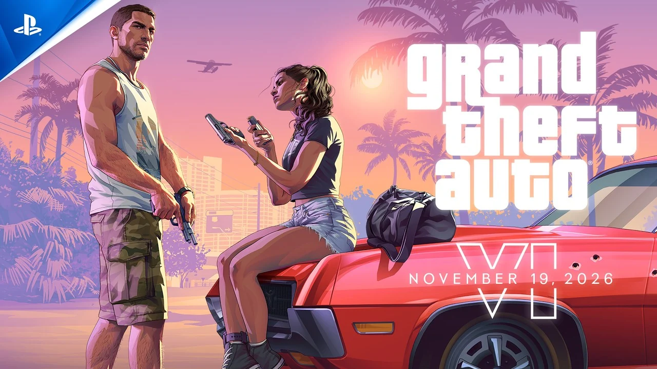 GTA 6 launch trailer original PlayStation thumbnail with Jason, Lucia and November 19, 2026 release date
